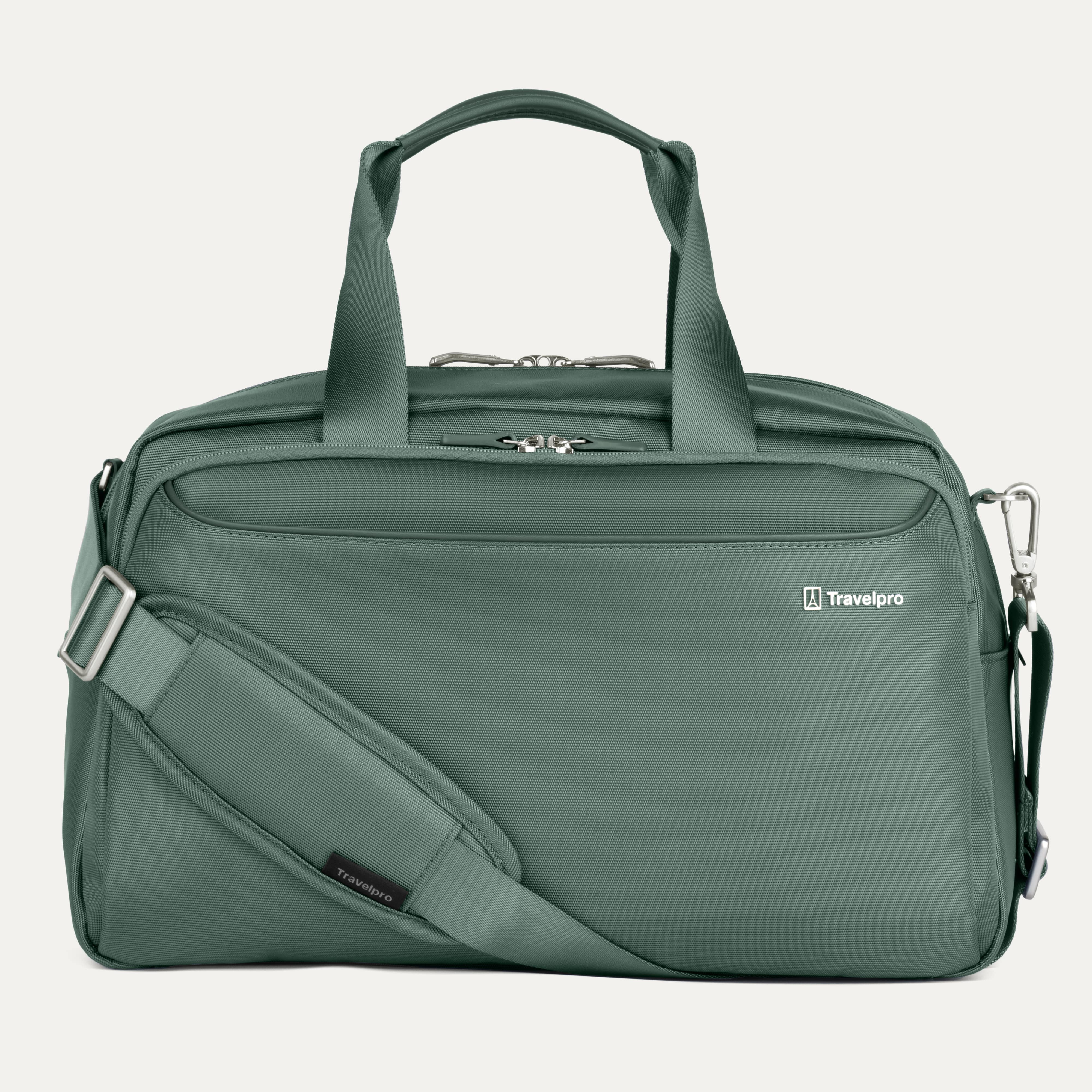 Travelpro VersaPack® Underseat Tote in green with adjustable shoulder strap, multiple compartments, and durable soft-shell design for carry-on travel.