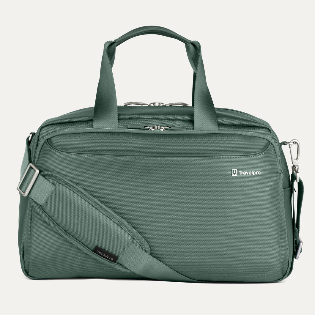 Travelpro VersaPack® Underseat Tote in green with adjustable shoulder strap, multiple compartments, and durable soft-shell design for carry-on travel.