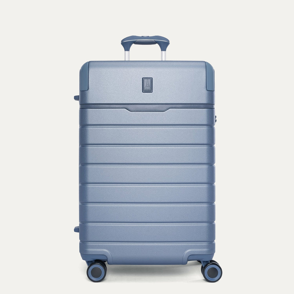 Front view of the Travelpro Platinum Reserve Medium Check-In Hardshell Spinner in Steel Blue