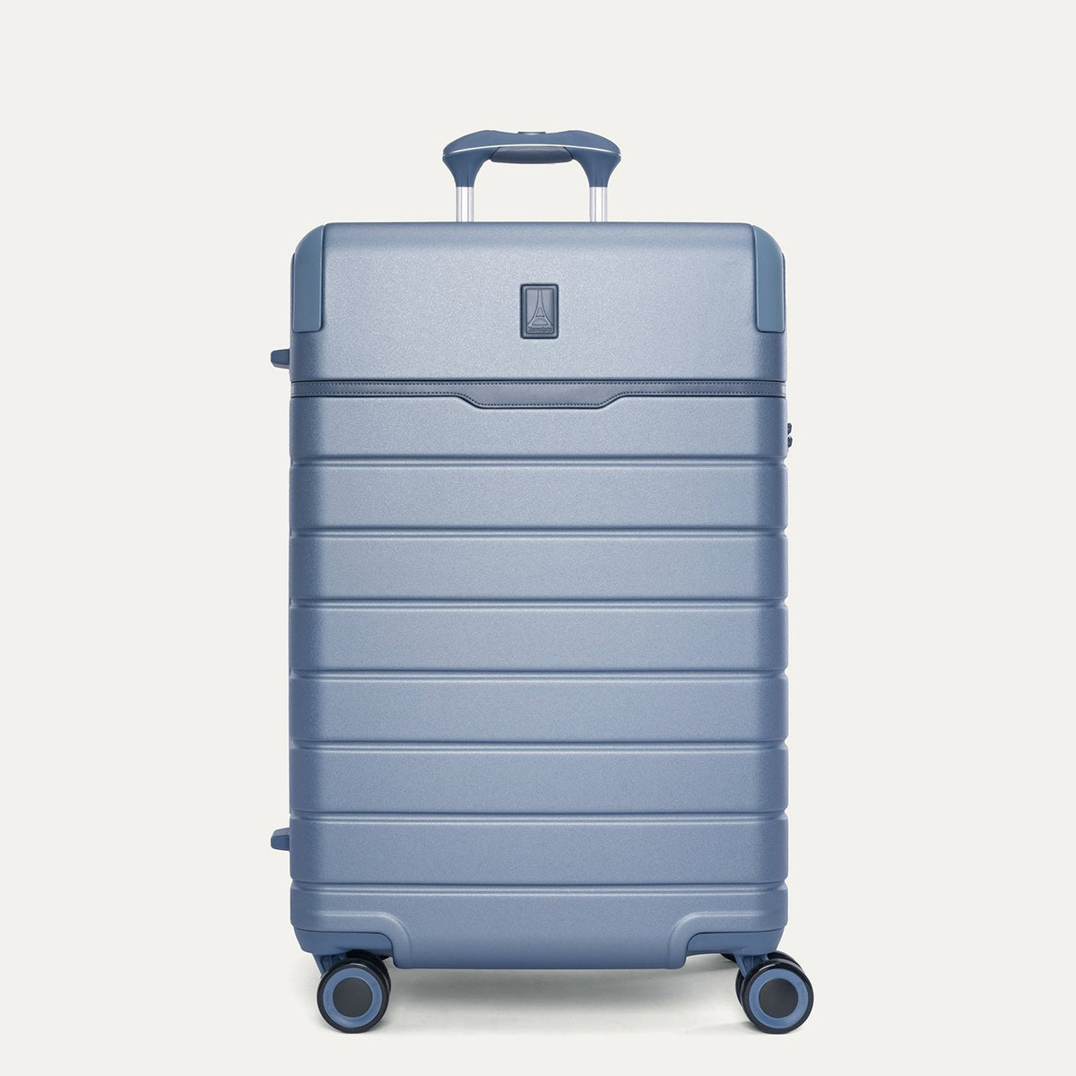 Front view of the Travelpro Platinum Reserve Medium Check-In Hardshell Spinner in Steel Blue