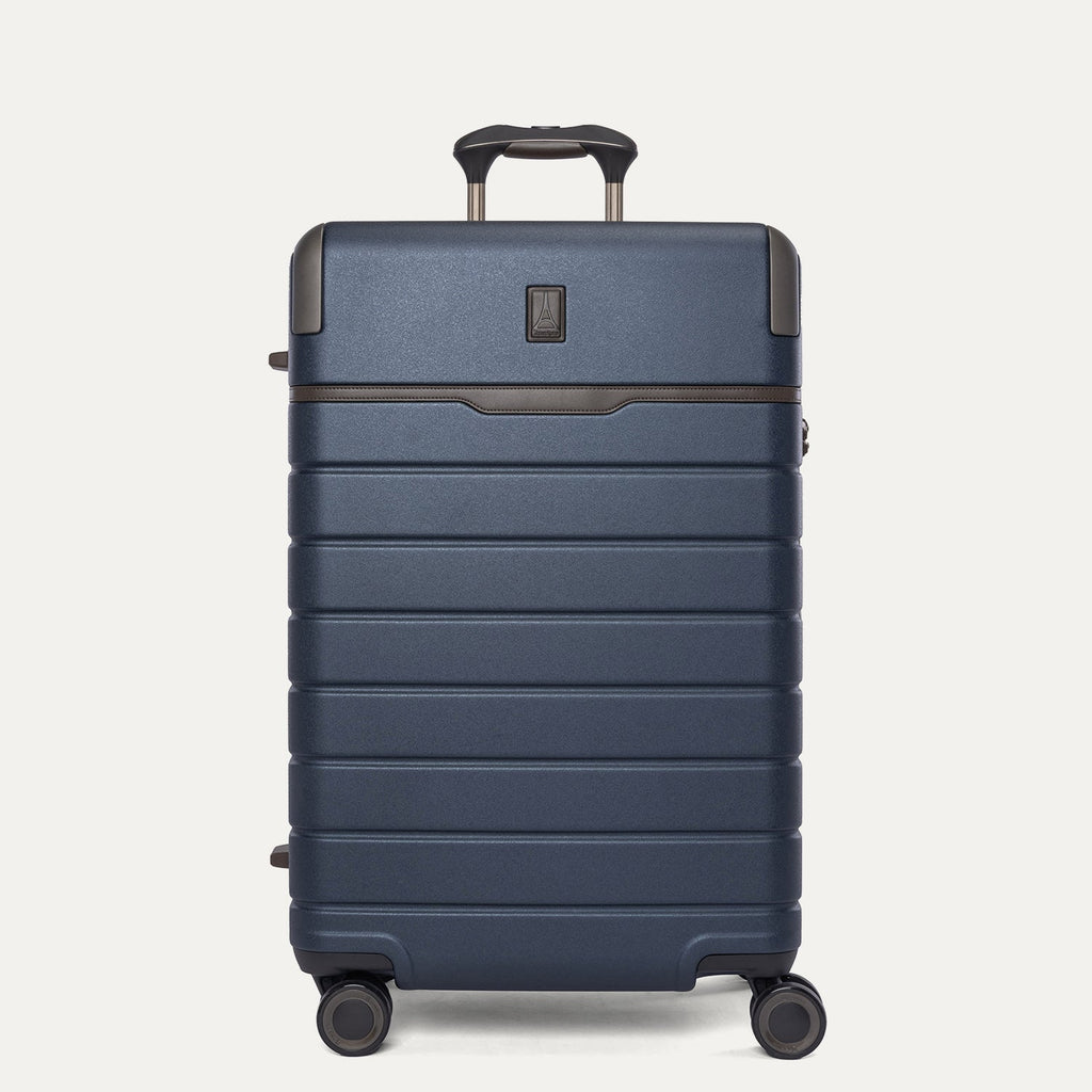 Front view of the Travelpro Platinum Reserve Medium Check-In Hardshell Spinner in Midnight Trail