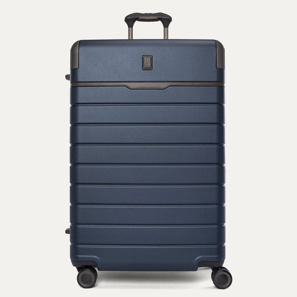 Front view of the Travelpro Platinum Reserve Large Check-In Hardshell Spinner in Midnight Trail