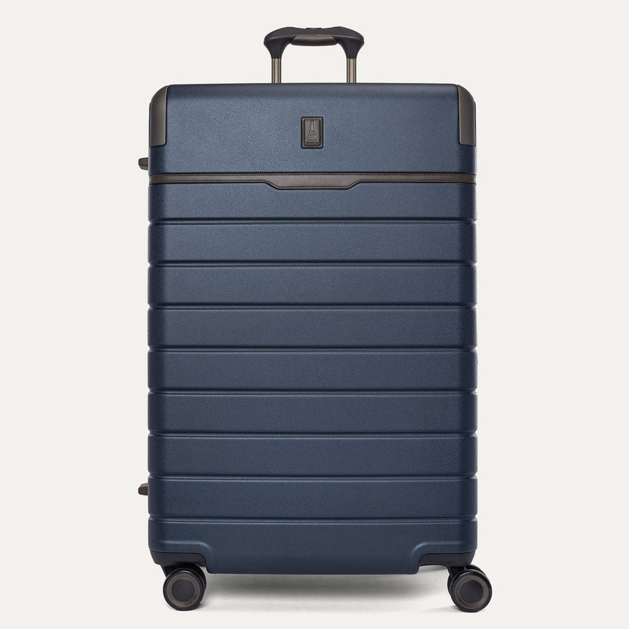 Front view of the Travelpro Platinum Reserve Large Check-In Hardshell Spinner in Midnight Trail