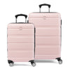 Travelpro Runway® hardside luggage set in pink, featuring a carry-on and convertible medium-to-large suitcase with 360° spinner wheels, lightweight hard shell, and telescopic handles