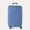 Black suitcase with a visible brand logo on a light gray background