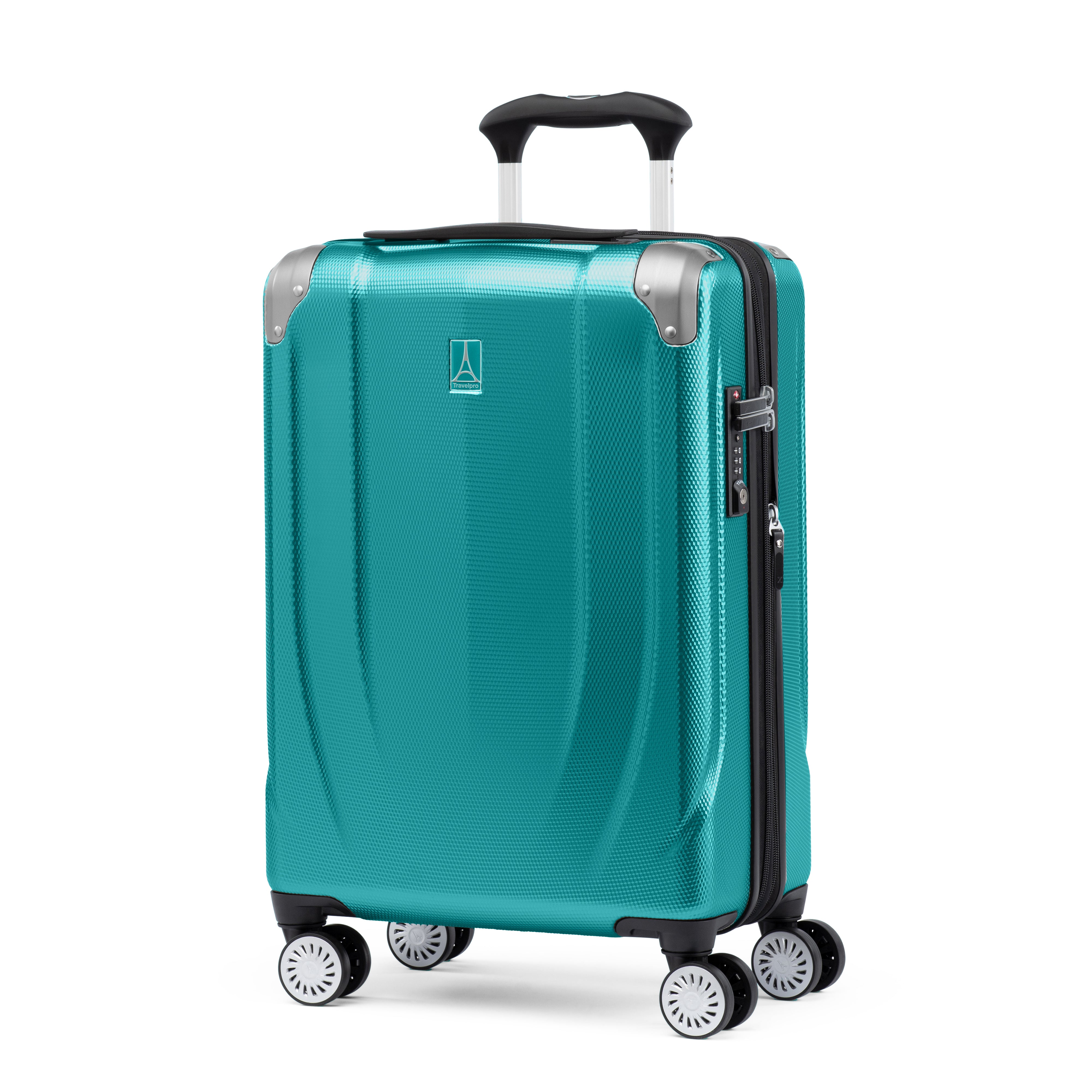 Teal lightweight suitcase with 8 spinning wheels and extendable handle and TSA lock